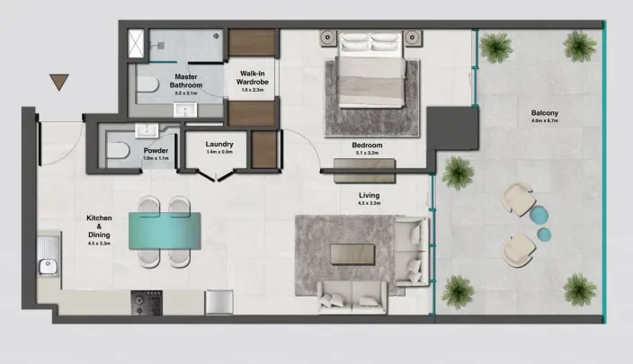 Sky Hills Residence 2 1 bed floor plan, 950 sqft