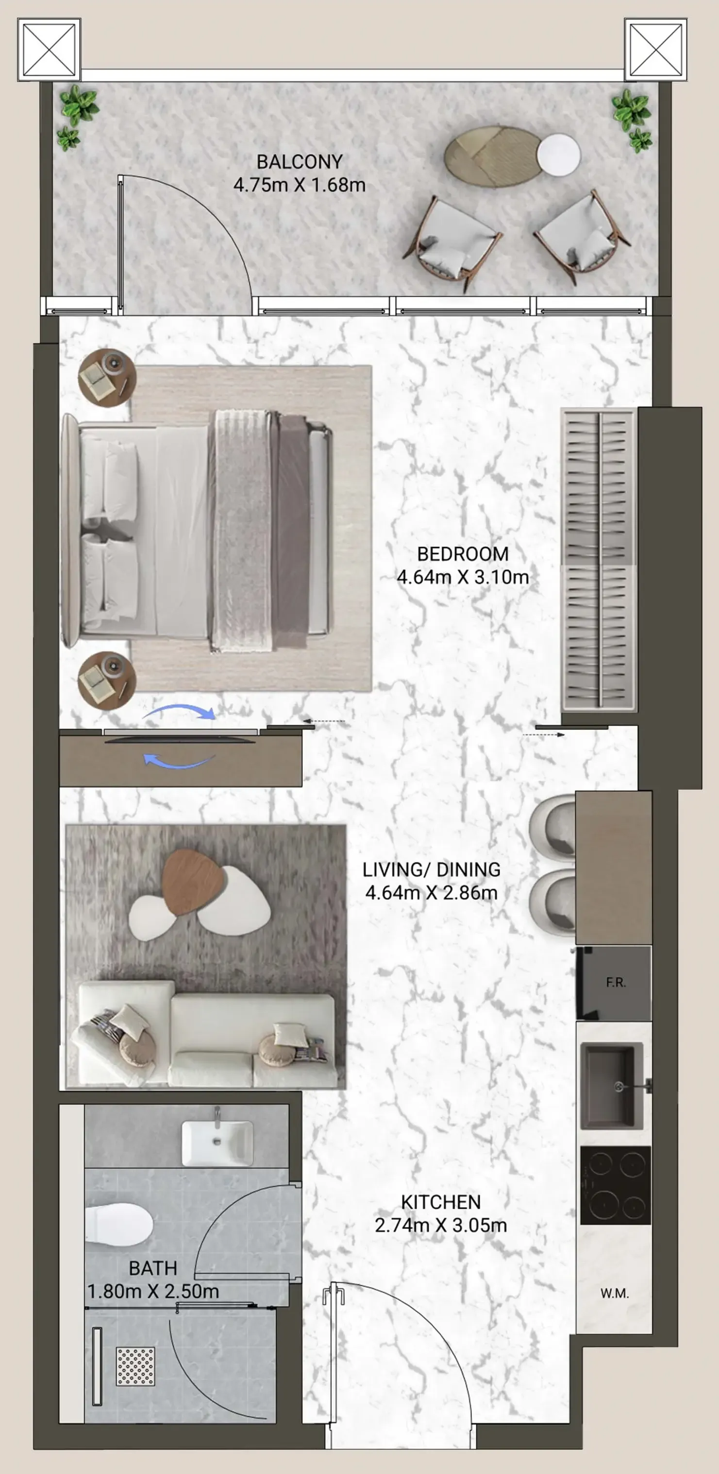 V-Suites Studio floor plan, 549 sqft