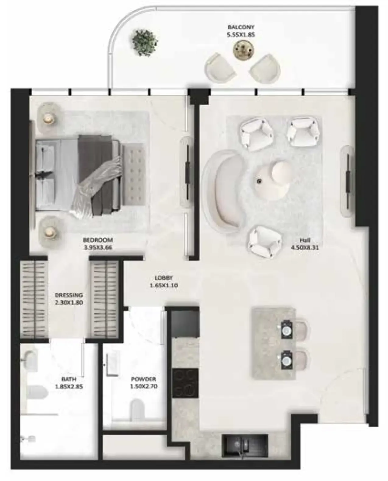 SquareX One 1 bed floor plan, 759 sqft