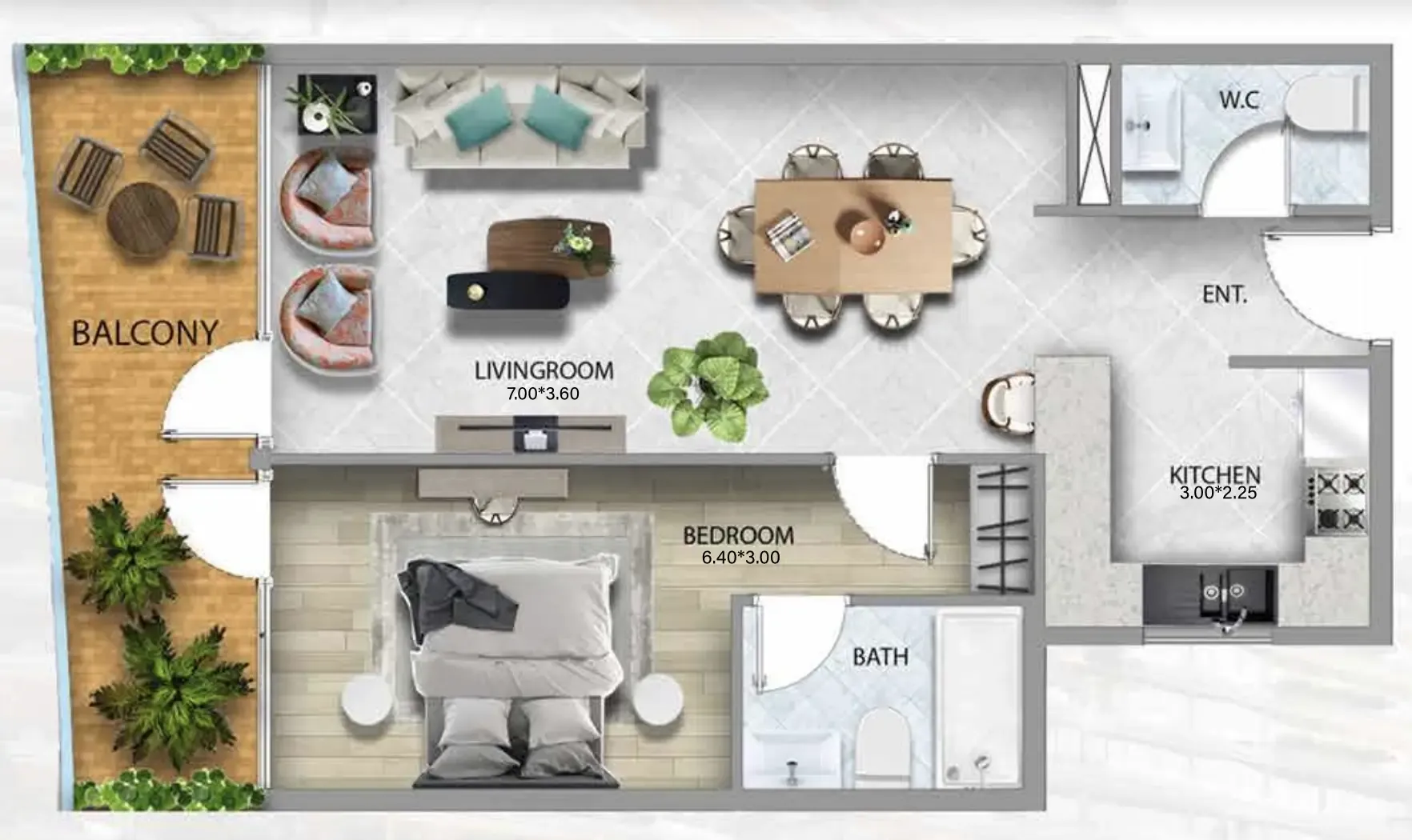 311 Boulevard 1 bed floor plan, 860 sqft
