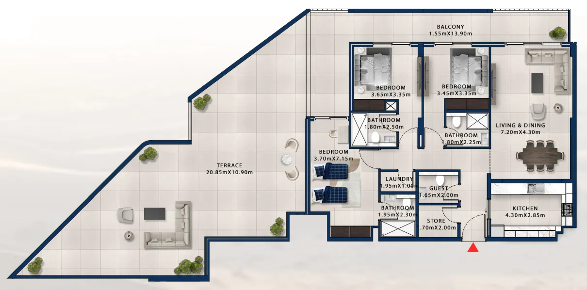 Asayel Avenue 3 bed floor plan, 2,883 sqft
