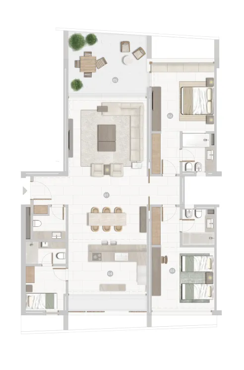 Al Zorah Seaside Hills 2 bed floor plan, 2,332 – 2,352 sqft