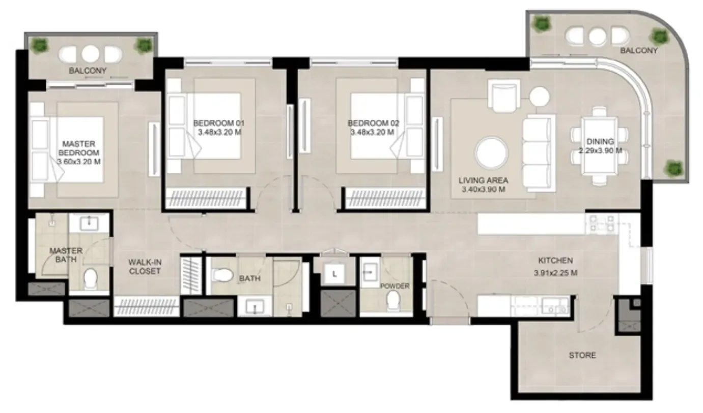 The Baltimore 3 bed floor plan, 1,428 sqft