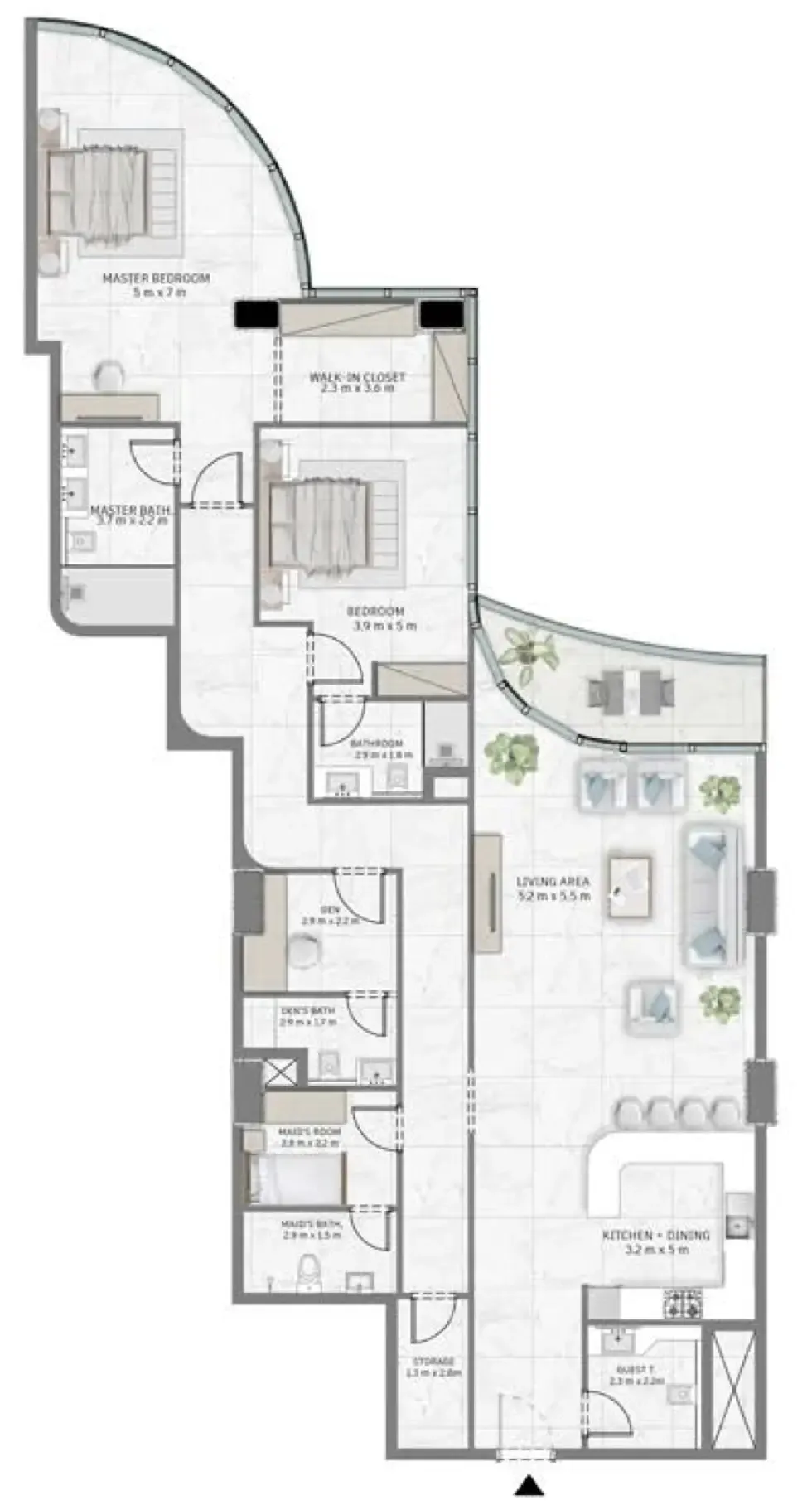 Al Habtoor Tower 3 bed floor plan, 2,277 sqft