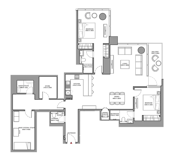 Skyscape 2 bed floor plan, 1,702 sqft