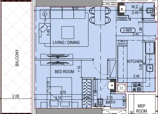 Binghatti Sky Terraces 1 bed floor plan, 751 sqft