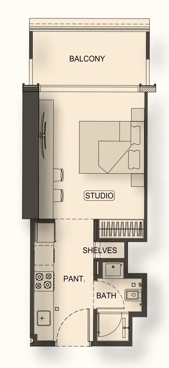 Binghatti Hillside Studio floor plan, 359 – 394 sqft