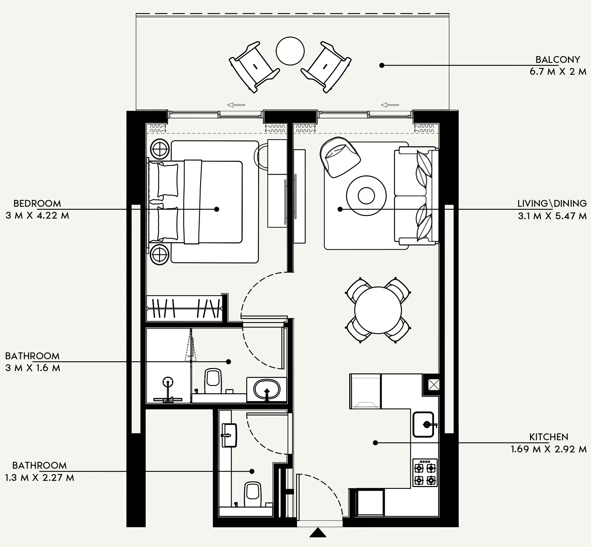 Azizi Venice 1 bed floor plan, 733 sqft