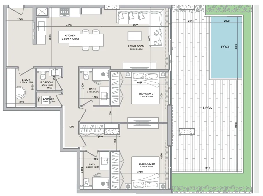 Isolana Residences 2 bed floor plan, 1,751 sqft