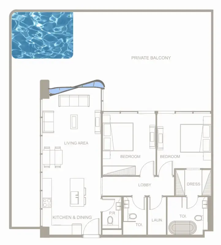 Iluka Residences 2 bed floor plan, 2,033 sqft