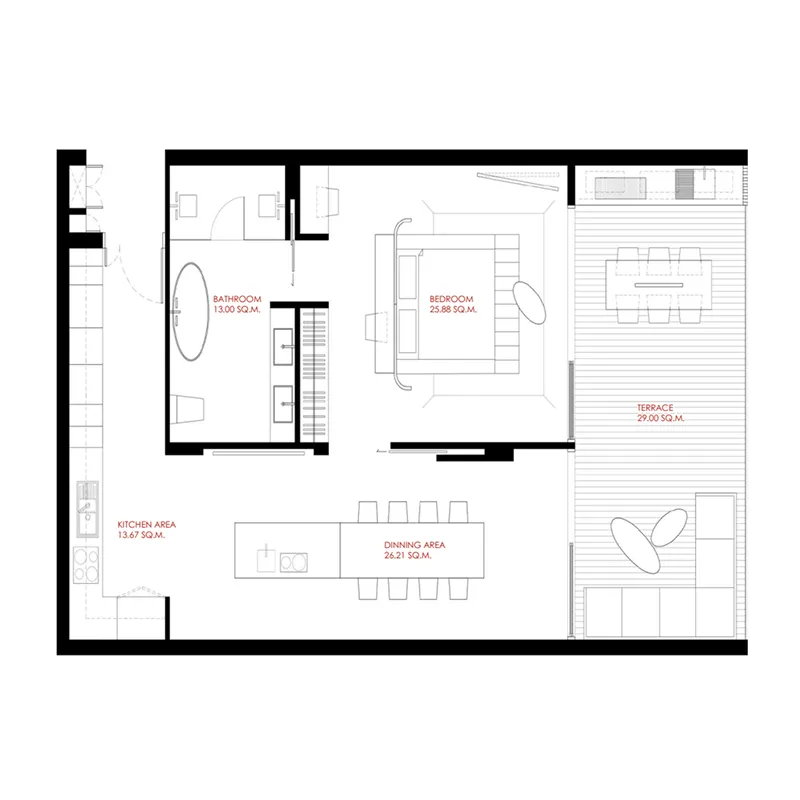 The Liberty by Wallaya Villas 1 bed floor plan, 1,152 sqft