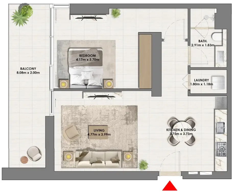 Parkside Views 1 bed floor plan, 985 sqft