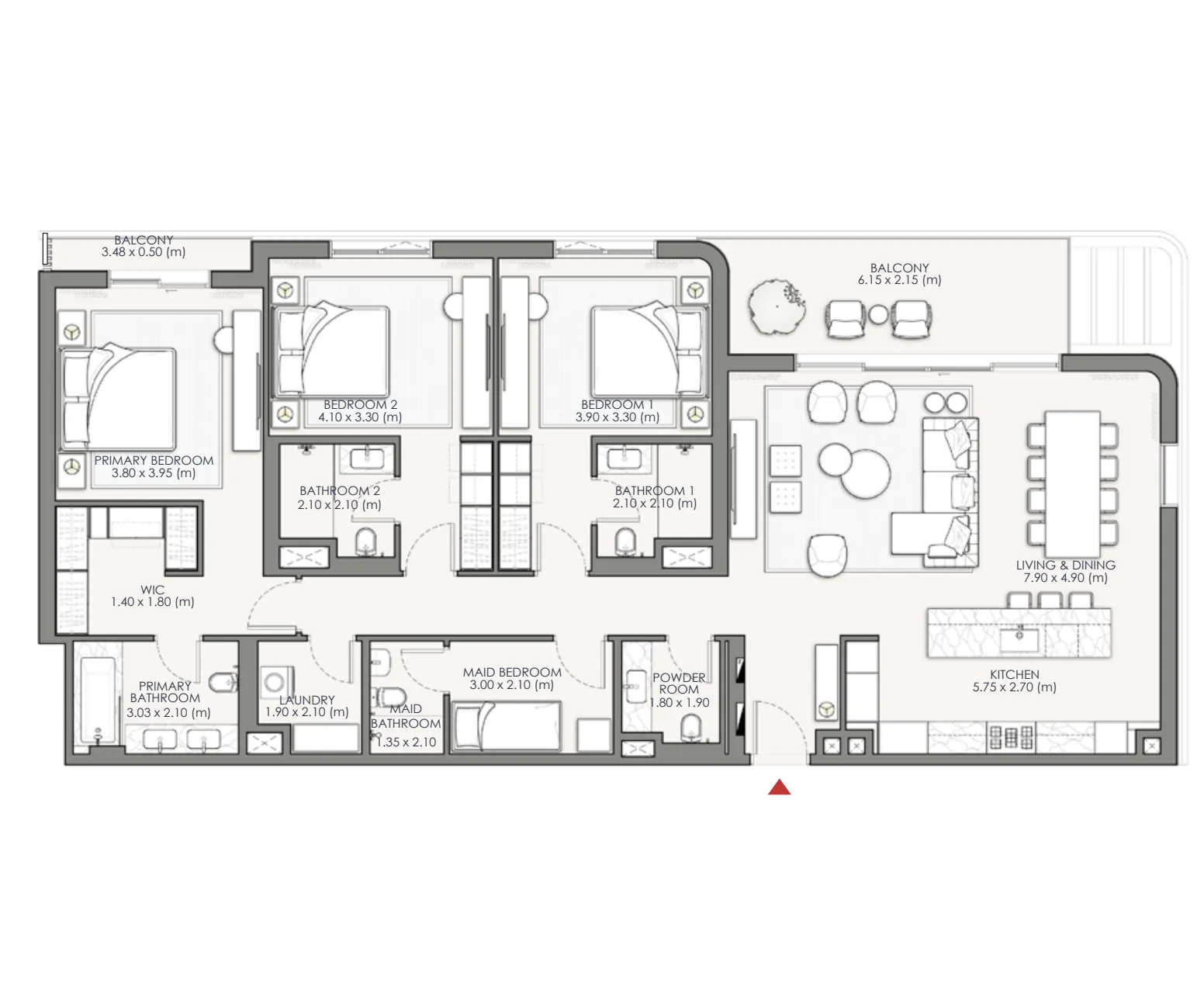 Palm Central Private Residences Phase 2 3 bed floor plan, 2,039 sqft