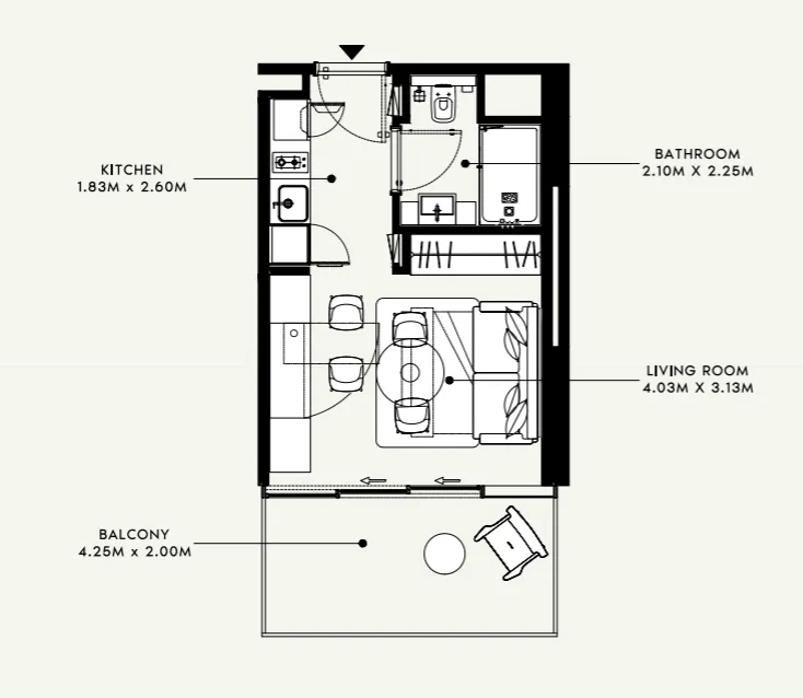 Azizi Venice Studio floor plan, 375 sqft