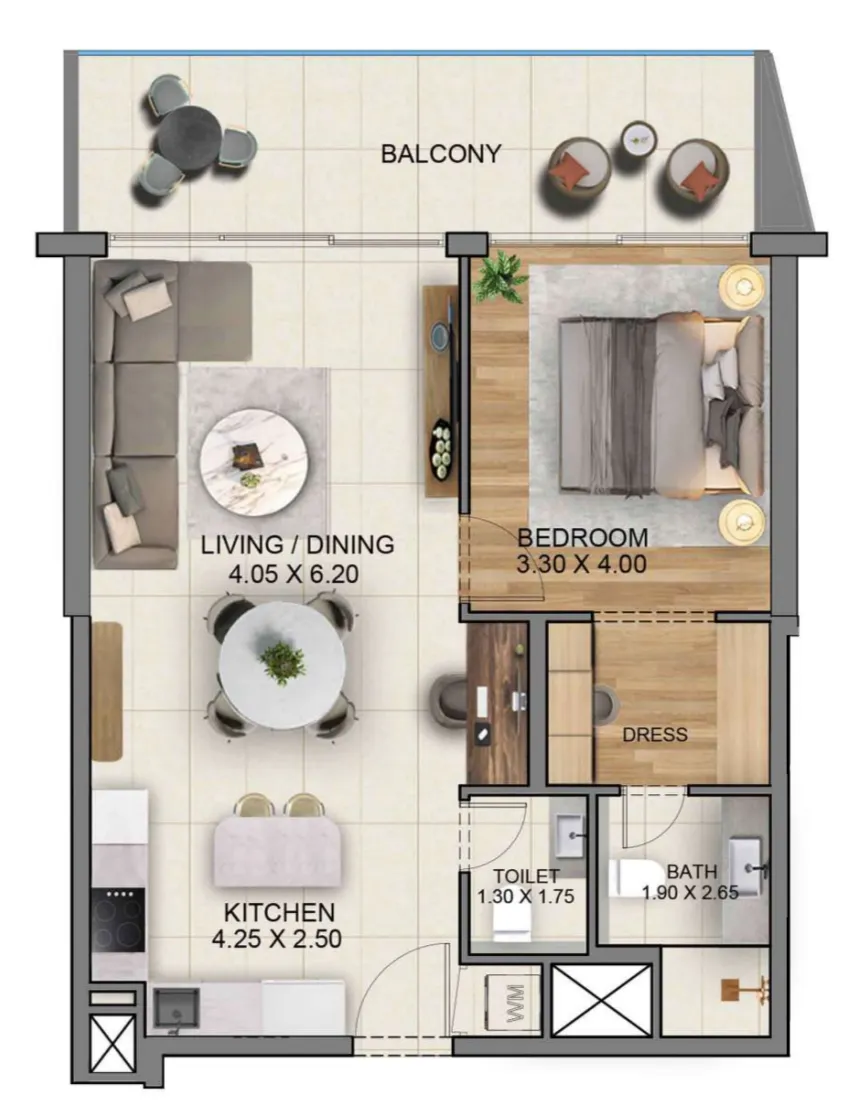 Sky Hills Residence 3 1 bed floor plan, 894 sqft