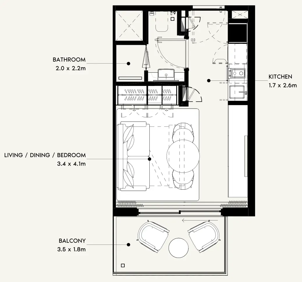 Azizi Noura Studio floor plan, 340 sqft