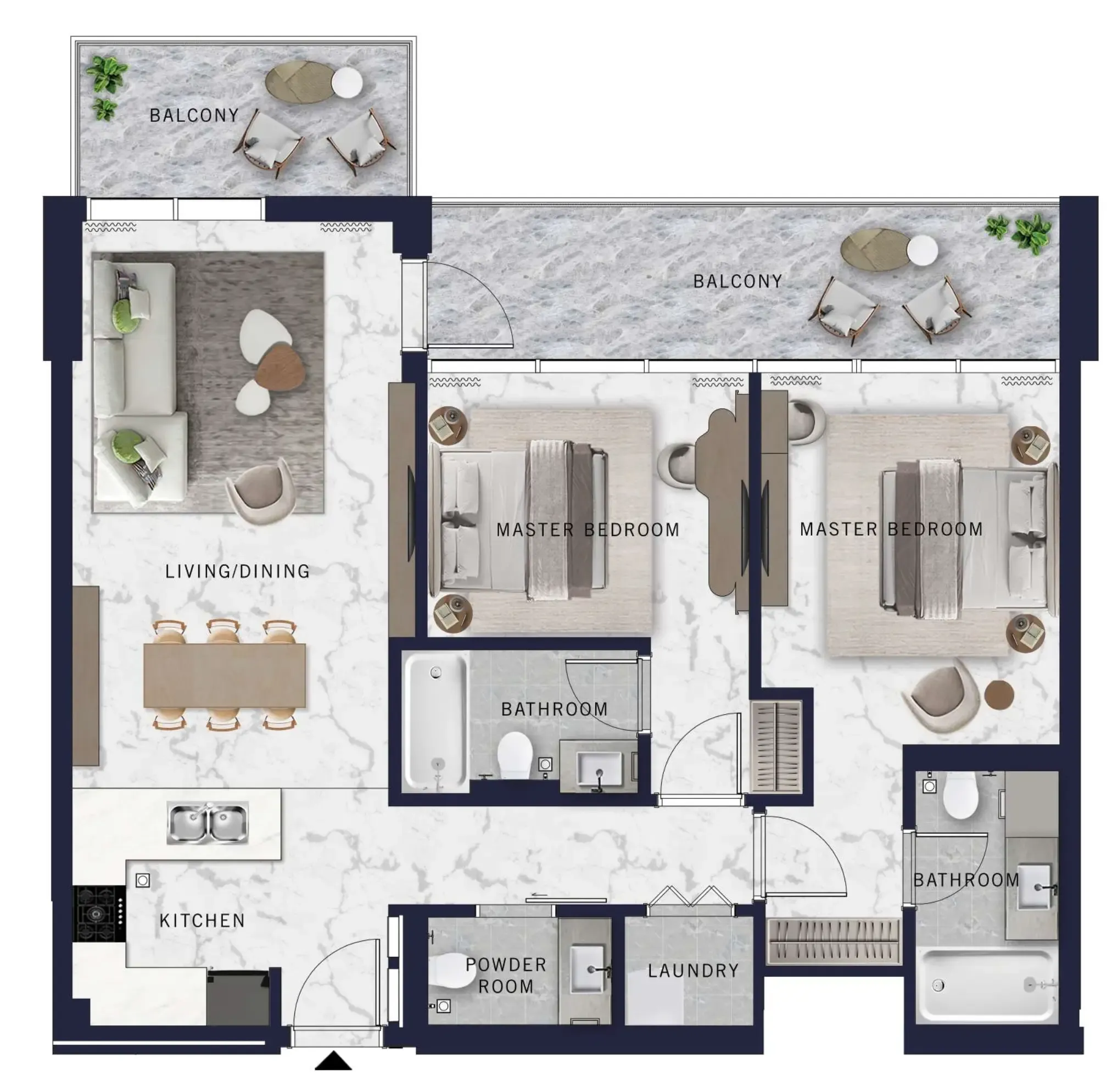 DoubleTree by Hilton 2 bed floor plan, 1,179 sqft