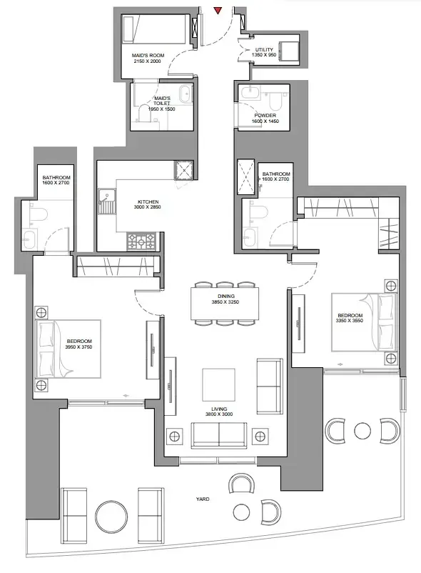 Skyscape 2 bed floor plan, 1,687 sqft