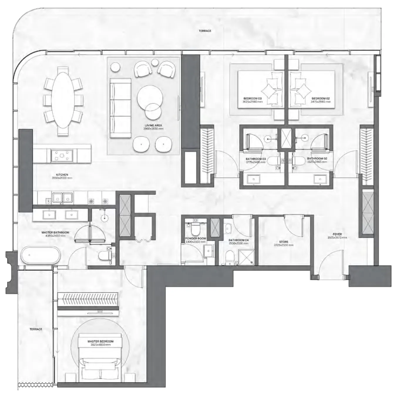 Trump International Hotel and Tower 3 bed floor plan, 2,170 sqft