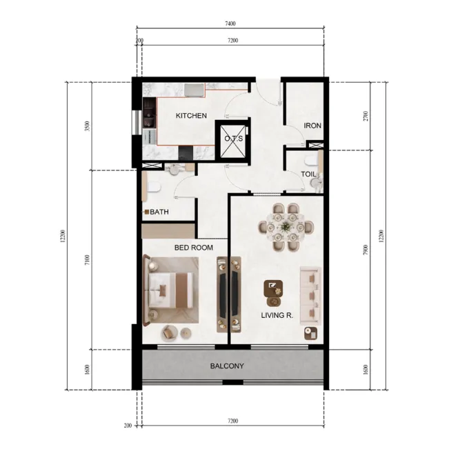 Lily Tower 1 bed floor plan, 922 sqft