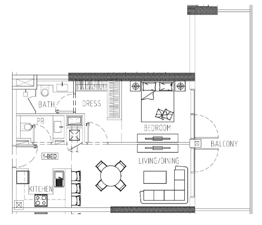 Damac Riverside Views 1 bed floor plan, 898 sqft