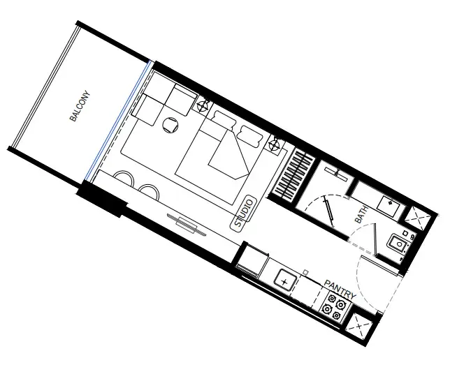 Binghatti HillCrest Studio floor plan, 360 – 365 sqft
