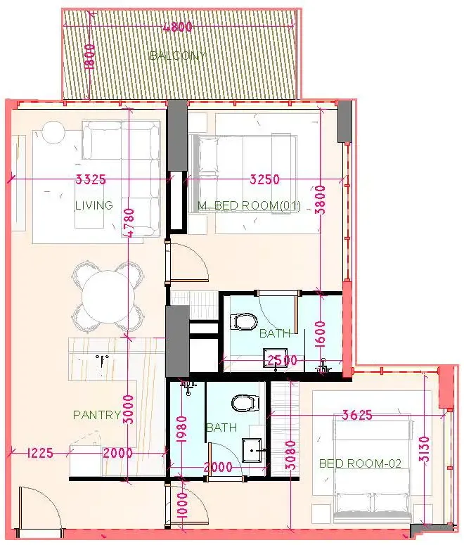 Playa Viva 2 bed floor plan, 861 – 938 sqft