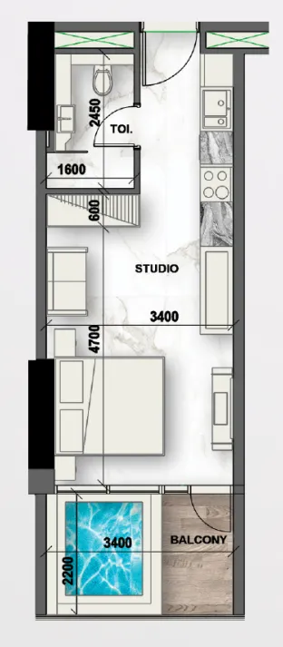 Peace Lagoons 2 Studio floor plan, 424 sqft