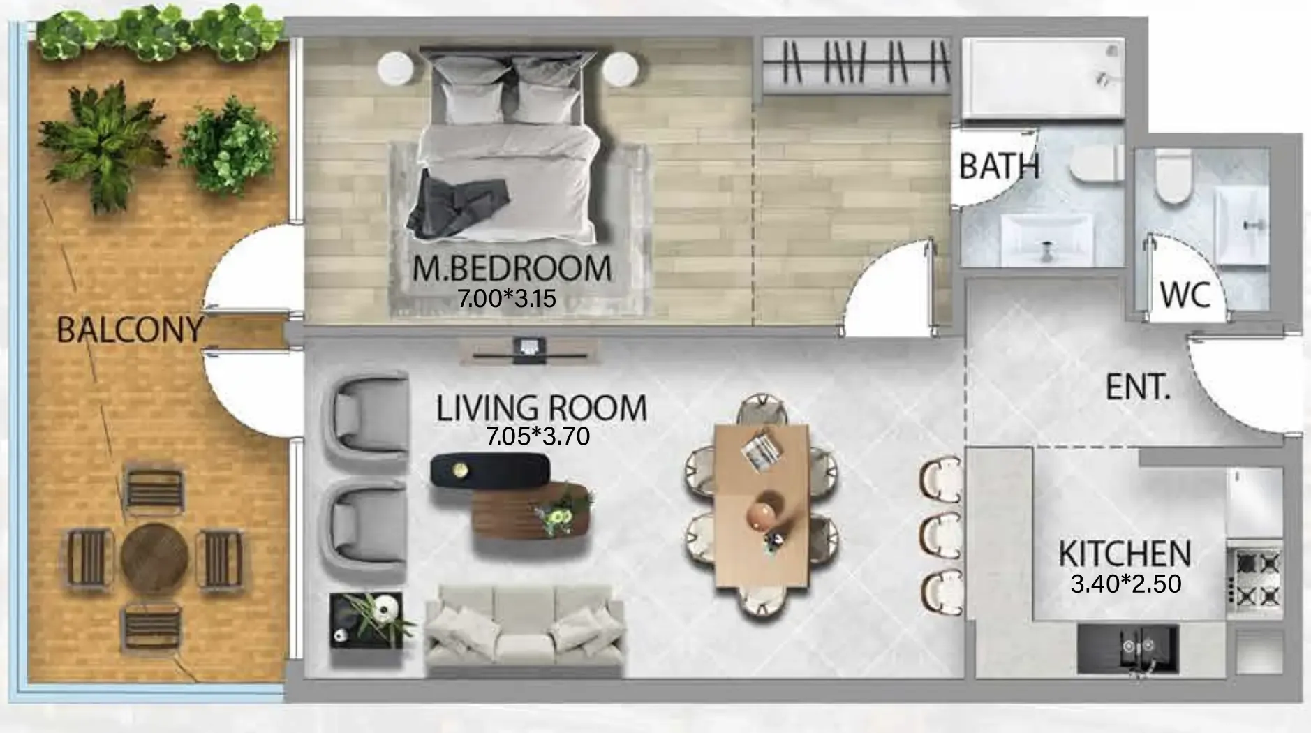 311 Boulevard 1 bed floor plan, 953 sqft