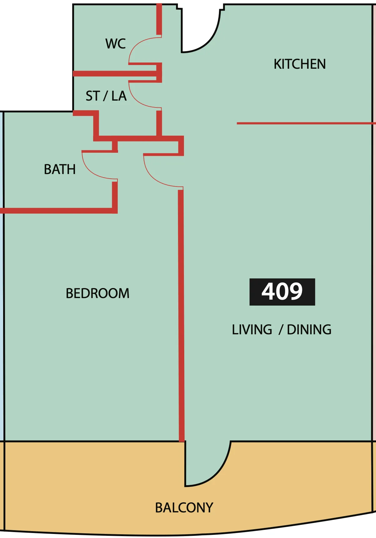 Paradise View 1 1 bed floor plan, 895 sqft