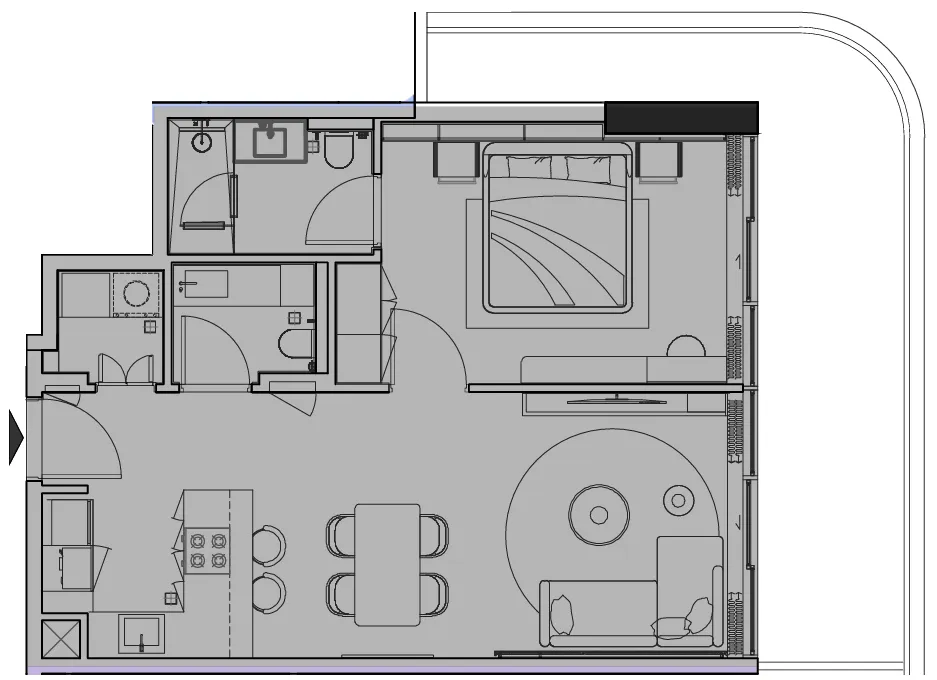 Le Blanc 1 bed floor plan, 927 sqft