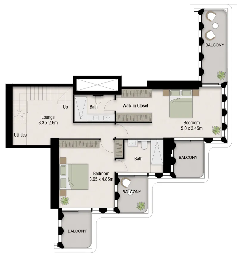 One B Tower 2 bed floor plan, 2,193 sqft