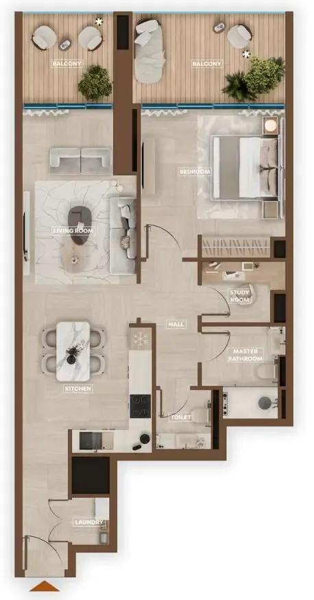 Sky Hills Astra 1 bed floor plan, 965 sqft