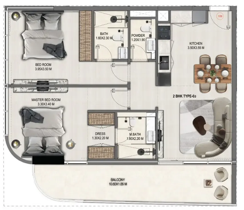 Divine Elements 2 bed floor plan, 1,046 sqft