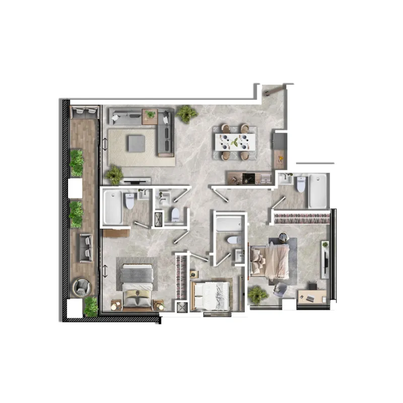 Al Ghaf 2 2 bed floor plan, 1,380 – 1,580 sqft