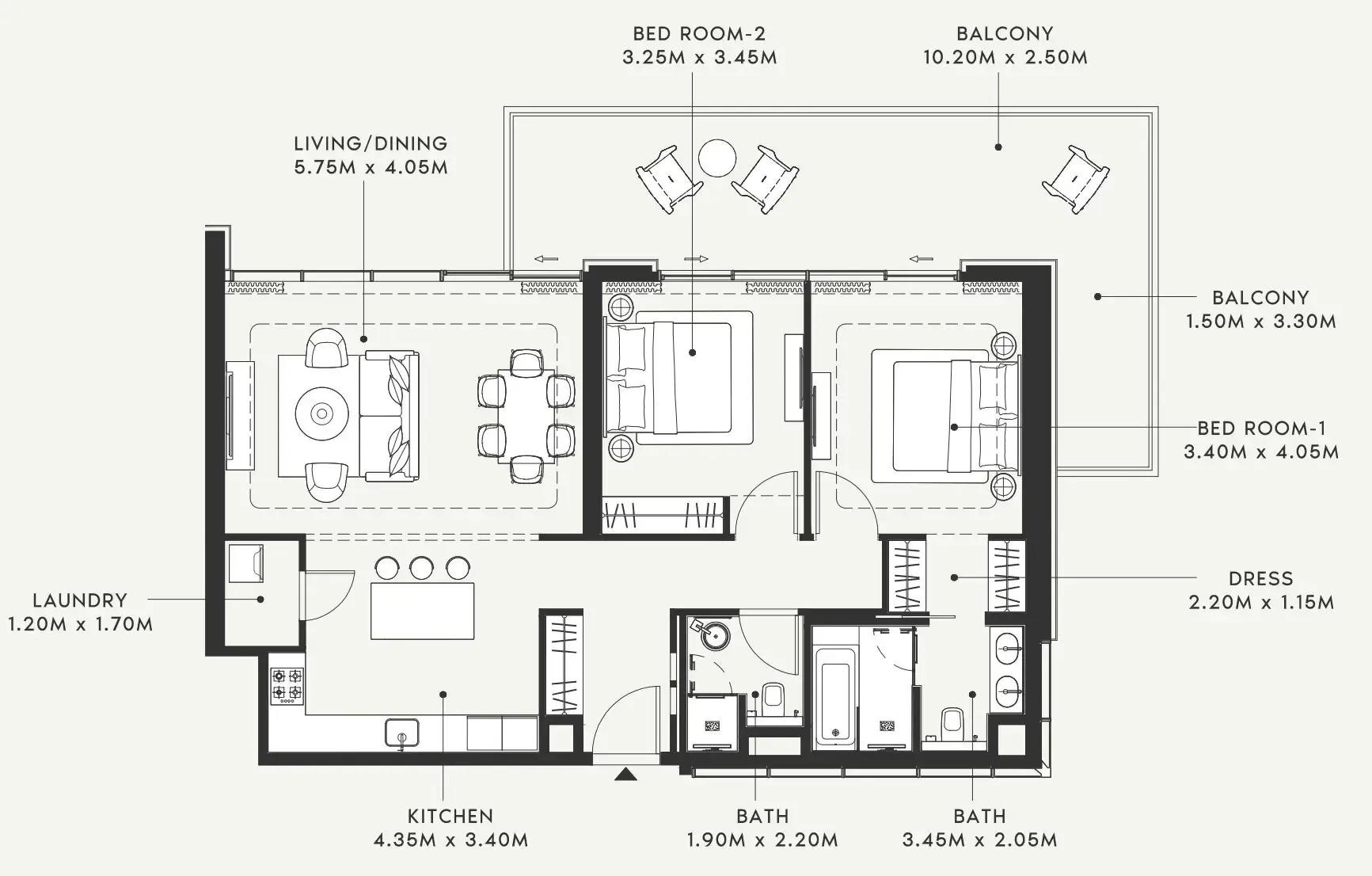 Riviera 58 2 bed floor plan, 1,425 sqft