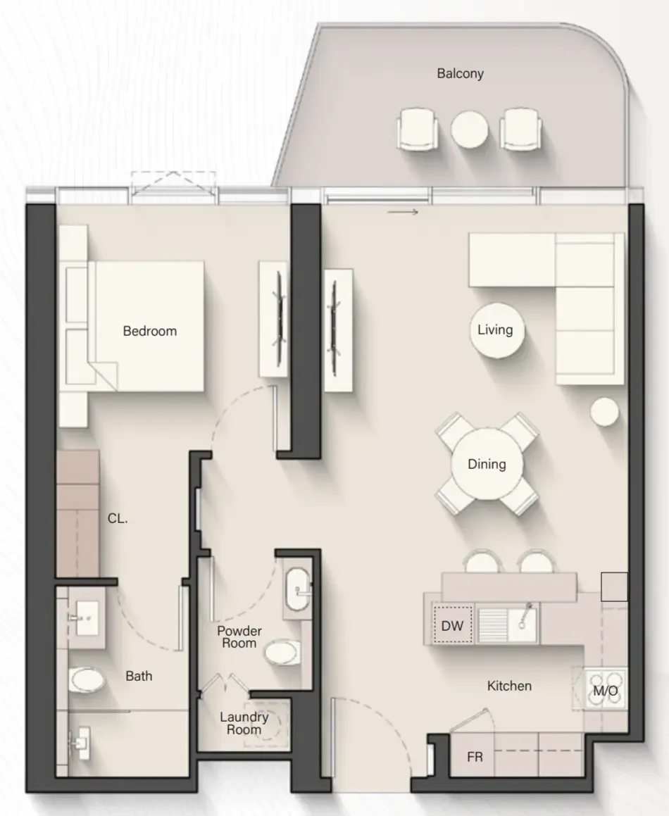 Portside Square 1 bed floor plan, 896 sqft