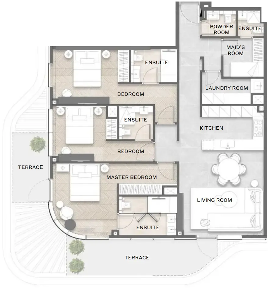 Avida Residences 3 bed floor plan, 1,563 – 1,620 sqft