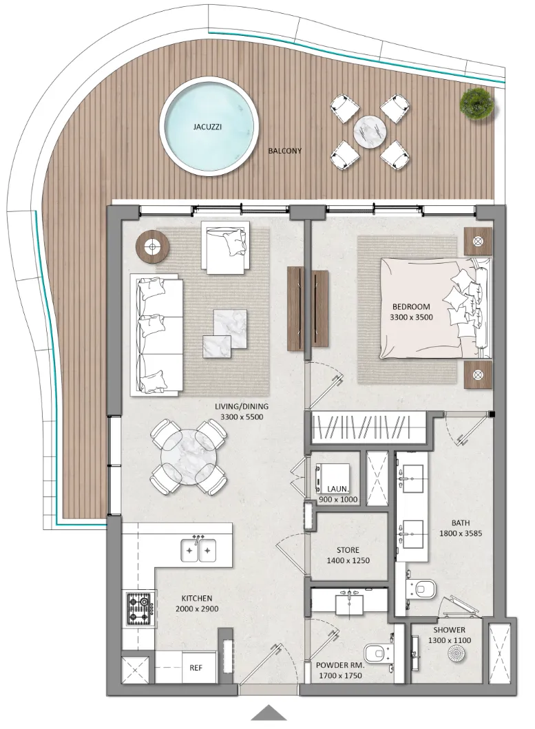 Mayfair Nexus 1 bed floor plan, 939 sqft