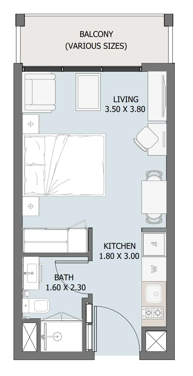 Verdana III Studio floor plan, 321 – 323 sqft