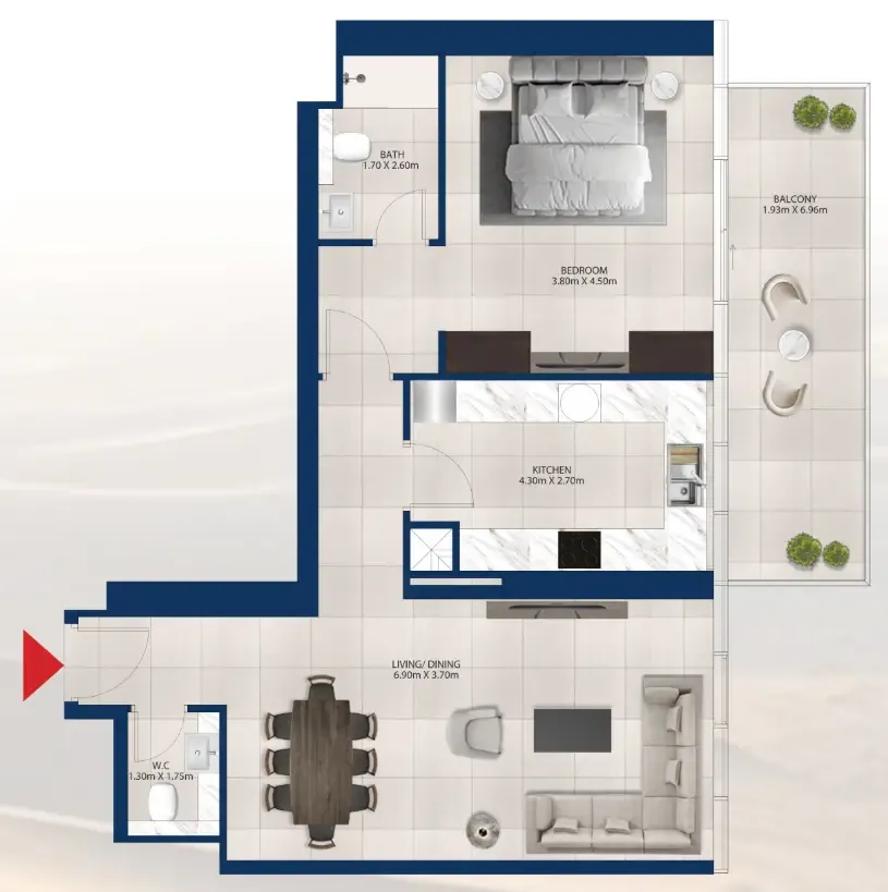 Al Vista 1 bed floor plan, 1,003 sqft
