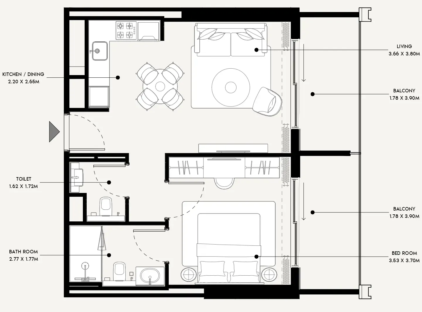 Azizi Venice 1 bed floor plan, 708 sqft