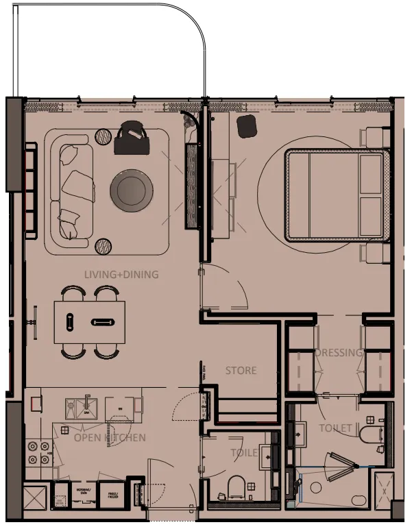 Sunset Bay Grand 1 bed floor plan, 845 sqft