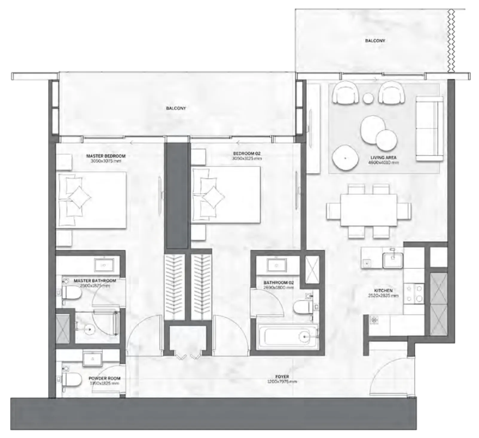 Trump International Hotel and Tower 2 bed floor plan, 1,205 sqft