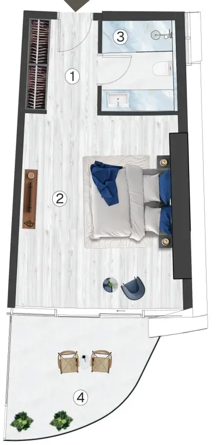 Radisson Blu Hotel & Residences Studio floor plan, 516 sqft