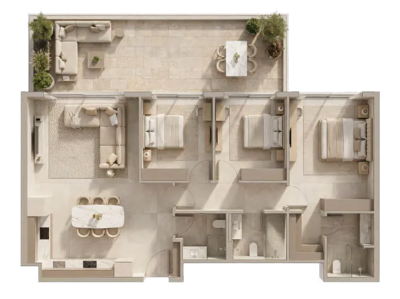 Pearl Beach View 3 bed floor plan, 1,627 – 2,141 sqft