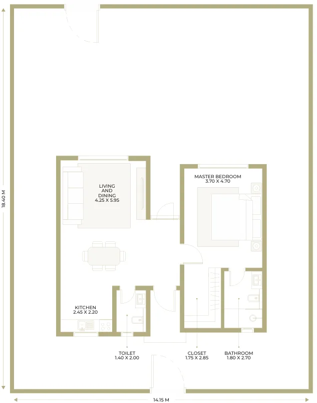 Jebel Sifah - Olive Farms 1 bed floor plan, 807 sqft