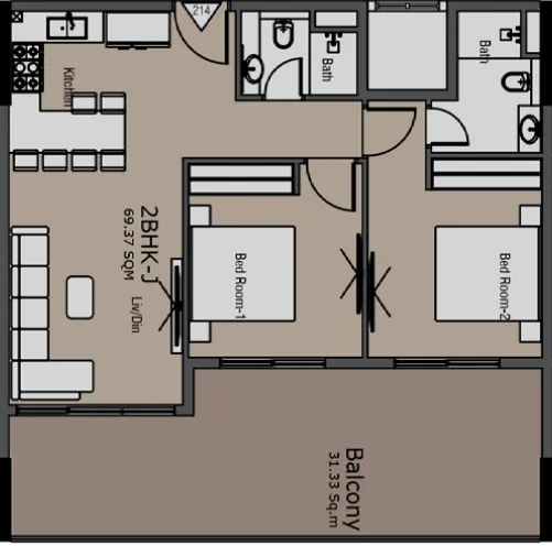 Golden Woods Albab Views 2 bed floor plan, 1,084 sqft