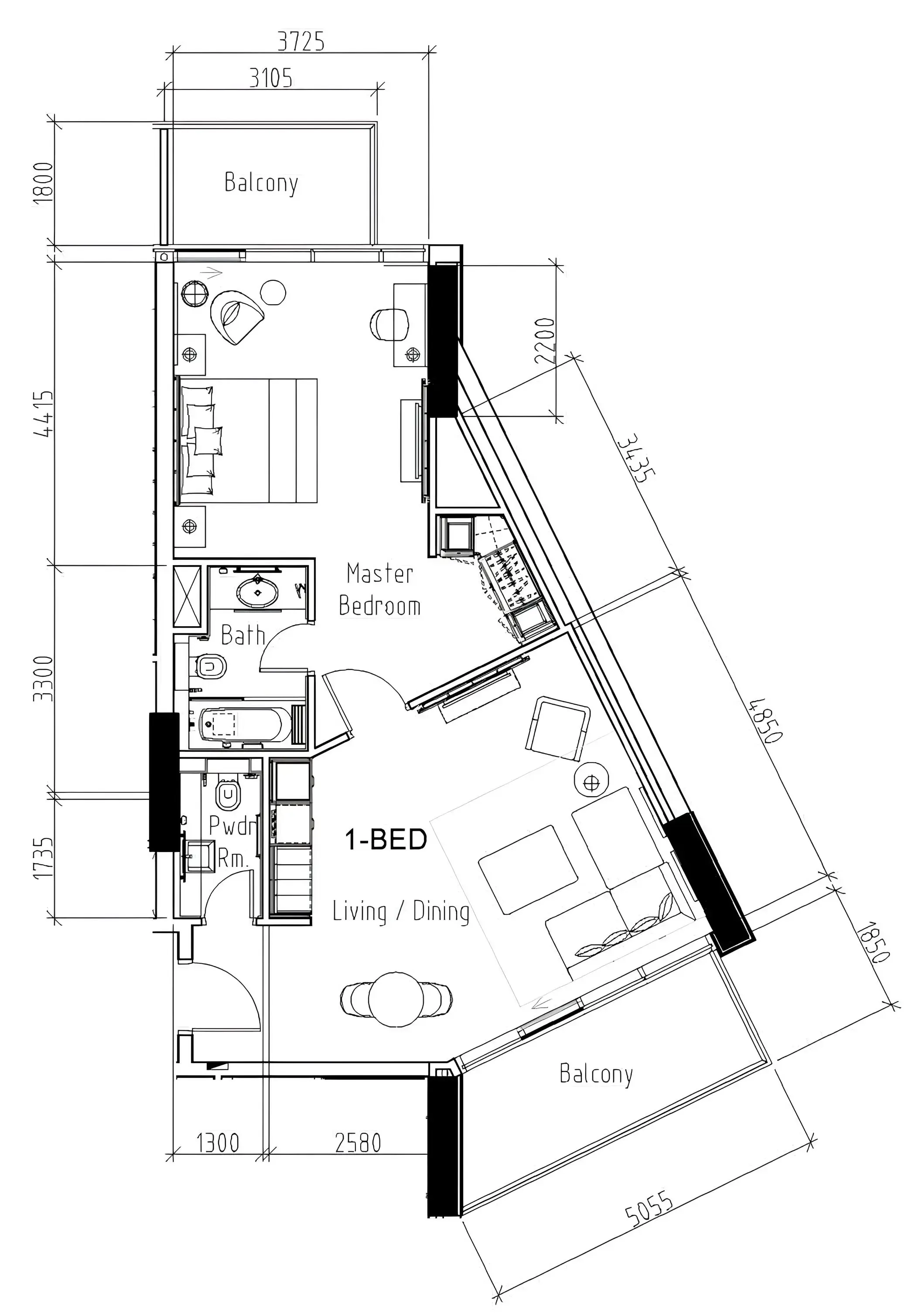 Damac Hills - Artesia 1 bed floor plan, 901 sqft