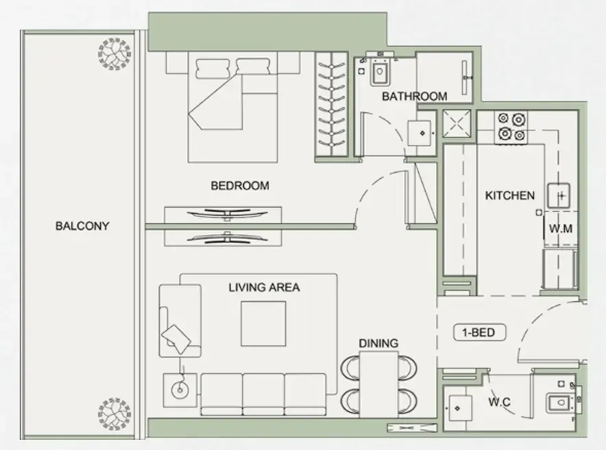 Binghatti Sky Terraces 1 bed floor plan, 713 sqft
